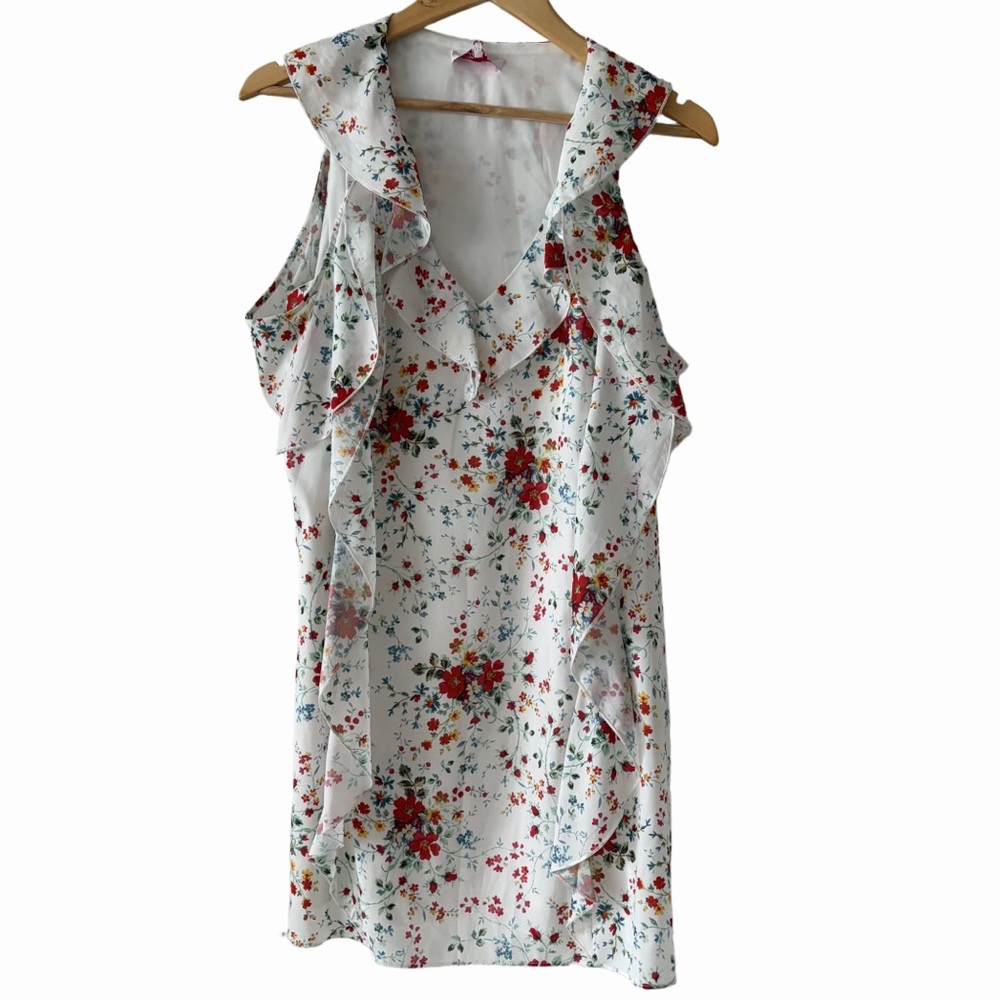 NWT Parker Sz S White Spring Ditsy Floral Cold Shoulder Lined Mini Ruffle  Dress - Picture 2 of 10
